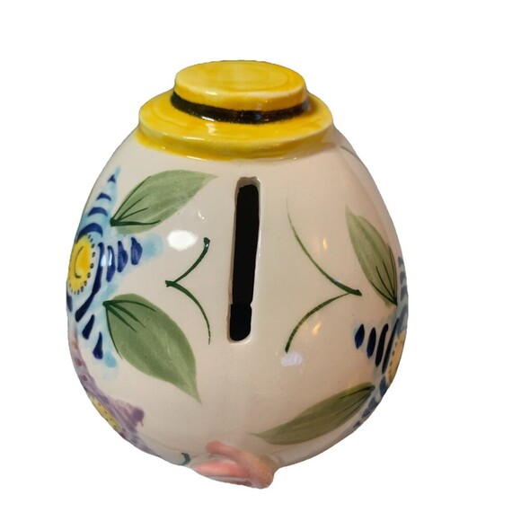 Vintage Anthropomorphic Small Piggy Bank Mr. Pig Yellow Hat Ceramic Japan - Picture 5 of 5
